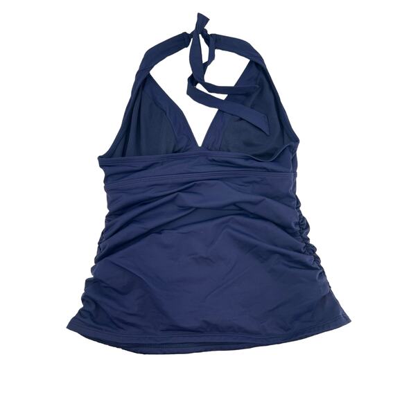 ATHLETA Tankini Swim Top Shirrendipity Halter Style Navy Women's Size Medium - Picture 2 of 6